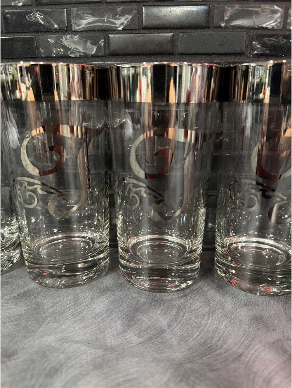 MCM Glastonbury Highball Tom Collins Glasses Monogram Platinum T 5.5